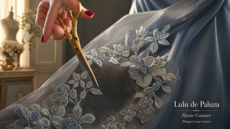 Suknia wieczorowa koronkowa z ręcznym haftem — atelier haute couture Lulu de Paluza